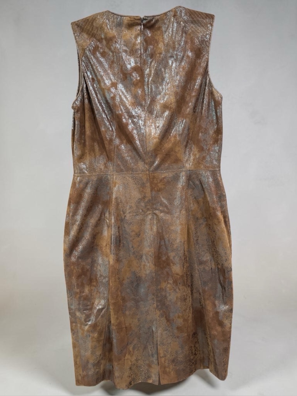 Vince Camuto Brown Wash Distressed Faux Leather Knee Length Sheath Dress, 10. - Picture 4 of 5
